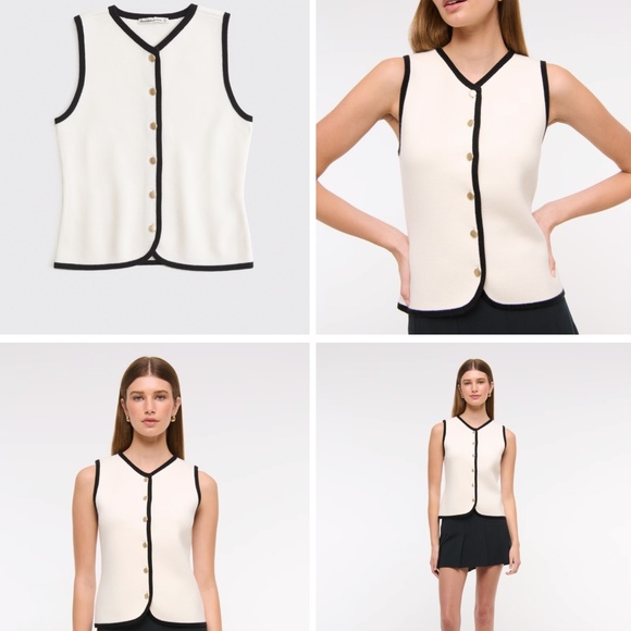 Abercrombie & Fitch The A&F Mara Crew Sweater Vest Black White Medium - Picture 1 of 5
